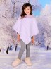 Kids Soft Faux Fur Poncho W/  Weave Pattern and Faux Fur Neckline (3-7 Years Old) 